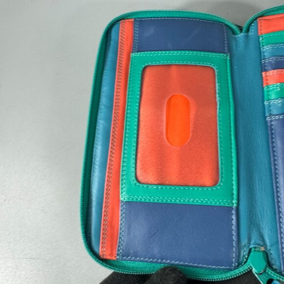 Mywalit Blue Leather Double Zip-Around Wallet - Picture 6 of 14